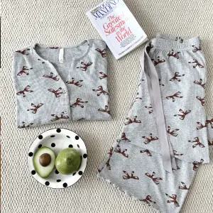 모찌 스판 리본 골지 긴팔 봄 가을 그레이 가디건 잠옷 홈웨어 파자마 세트