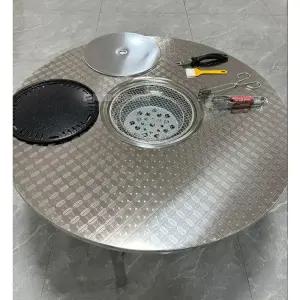 고기집 테이블 숯불 접이식 원형탁자 깡통 스텐 그릴 고깃집테이블 드럼통 불판 화로