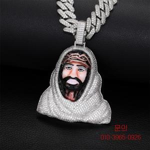 안지틸람 에나멜 예수 아이스 아웃 펜던트 목걸이 여성 남성용 롱 링크 로프 체인 황동 지르콘 힙합 주얼리