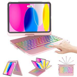 키보드가 장착된 iPad(A16) 11세대 10세대 케이스용 CC 스토어 - iPad 11인치 A16 2025 10.9인치 2022(로즈 골드)용 7색 백라이트 360 스위블 멀티터치 트랙 펜슬 홀더