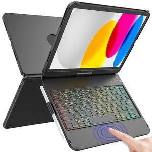 iPad A16 11세대 2025/10세대 10.9인치 2022,360 회전 가능 키보드 케이스 - 펜슬 홀더가 있는 10색 백라이트