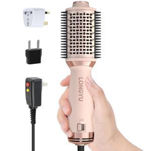 롱유 트래블 듀얼 전압 헤어 드라이어 브러시 미니 열풍 브러시와 유럽식 플러그 110V-240V 원스텝 블로우 및 스타일러 볼륨라이저 가정용 살롱용