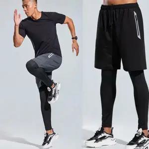 남성 스포츠 레깅스 피트니스 트레이닝 하프 남성 일체형 반바지 운동 컴포트 통기성 편안한 스판 요가