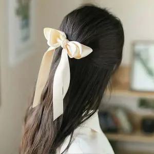 롱리본 헤어 새틴 여성머리핀 헤어잡기 자동 머