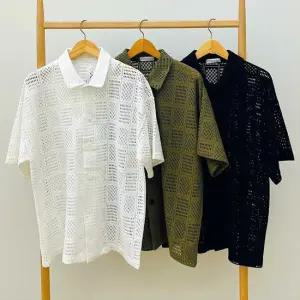 남자 스퀘어 카라넥 스카시 코튼 반팔 셔츠 RB-SHH-Q046-아이보리