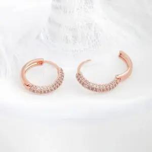 하객귀걸이 금침 로즈골드 큐빅 라인 링 원터치 귀걸이 14K