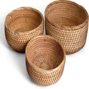피나미스 3팩 내추럴 라탄 원형 과일 그릇 빵 바구니 작은 위커 수제 주방 장식 보관함 3 사이즈 세트