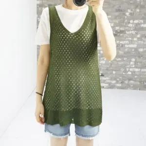 여성 여름 니트 그물 민소매 나시 조끼 캐쥬얼 바캉스