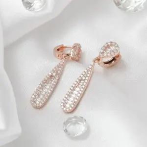 기본귀걸이 금침 로즈골드 큐빅 물방울 드롭 원터치링 귀걸이 14K