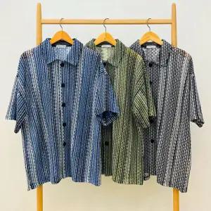 남자 레트로 ST 카라넥 코튼 반팔 셔츠 RB-SHH-Q043-블랙