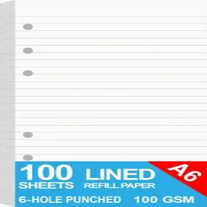 필로팍스 개인 바인더 플래너용 A6 안감 종이 흰색 100gsm 규칙 페이지 구멍 뚫림 6개 100매/200페이지