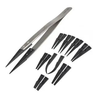 스테인레스 핀셋+ 정전기방지 플라스틱 팁세트포함