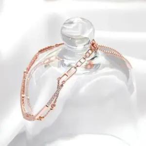 팔찌선물 로즈골드 큐빅 스틱 두줄 체인 패션 팔찌 14kgp