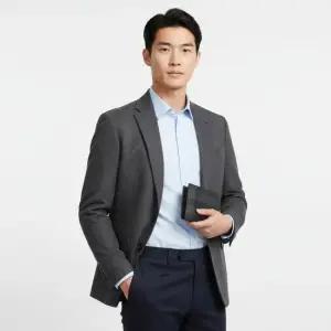 남성 타탄 체크 레더 빌포드 반지갑 차콜) 8070273