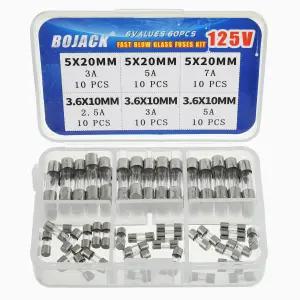 BOJACK 크리스마스 라이트 퓨즈 5x20mm 125V 3A 5A 7A 고속 송풍 유리 3.6X10mm 미니 2.5A 앰프 모음 키트