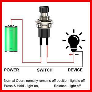 7mm 3V-6V-12V-24V-230V/1A 미리 연결된 미니 순간 푸시 버튼, SPST 일반 개방형 ON/OFF 2핀 원형 모델 철