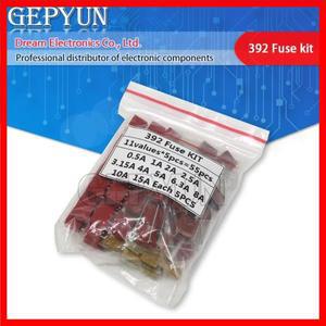 사각형 플라스틱 퓨즈 모음 키트, 슬로우 튜브 392 0.5A 1A 2A 4A 6.3A 8A 250V, 55 개/세트