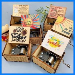 You Are My Sunshine 뮤직박스 컬러 인쇄 나무 핸드 크랭크 뮤지컬 상자, 생일 선물, 발렌타인 데이, 크리