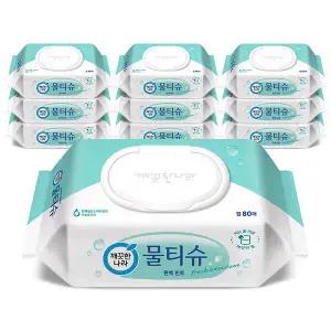 [온누리상품] 깨끗한나라 편백민트 물티슈 캡형 80매 x 10팩