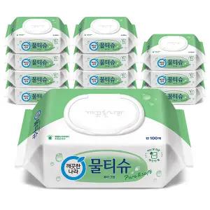[온누리상품] 깨끗한나라 퓨어그린 물티슈 캡형 100매 x 12입