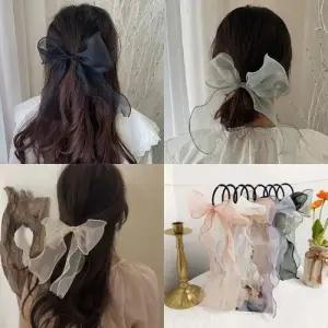 머리끈 리본 헤어슈슈 고무줄 예쁜 봄 여성스러운 왕리본 오간자 시스루