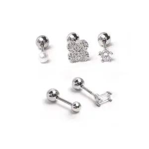 [에이치플러스몰]TC_eps6707-S 실버 0.8mm바 피어싱 귀걸이 (5종set)