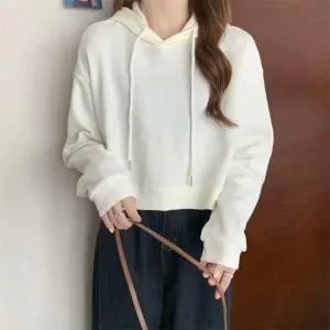 봄가을 여자 가을 봄 후드티셔츠 세미 크롭티 오버핏 긴팔티