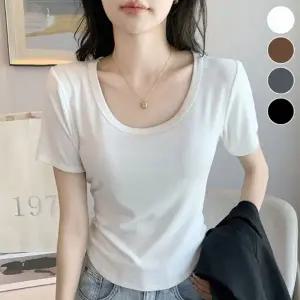 심플한여성복 봄여름 기본 데일리 티셔츠 봄가을여성 반필여성 깔끔한