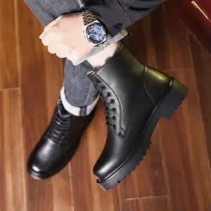 남성 레이스업 워커 가죽 부츠 미들 등산부츠