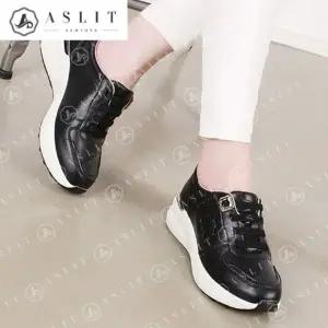 [애슬릿] 여성 러닝화 키높이 소 가죽 끈없는 운동화 발 편한