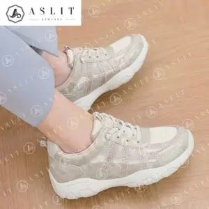 [애슬릿] 여성 러닝화 소 가죽 끈없는 큐빅 라인 운동화
