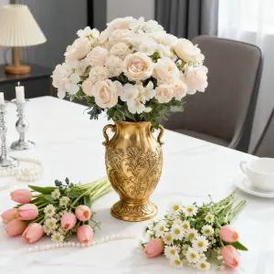 꽃철사 인공 꽃 실크 장미 모란 수국 발렌타인 리스 홈 룸 테이블 공예