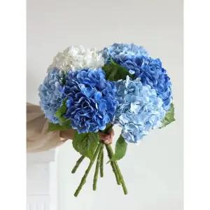 꽃철사 블루 인공 수국 꽃 리얼 터치 가지 부케 꽃꽂이