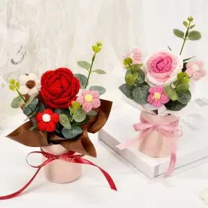 꽃철사 뜨개질 꽃다발 장미 꽃 휴거잉 버킷 새해 거실 책상 발렌타인데이