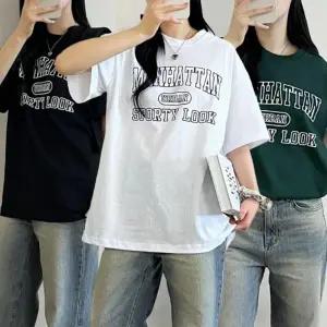 여성 오버핏 순 면 여름 레터링 반팔 티 셔츠