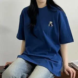 ( )여성 오버핏 순 면 여름 테디베어 반팔 티셔츠 네이비