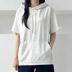 여자 베이직 후드 반팔 티셔츠 여름 캐주얼 꾸안꾸룩