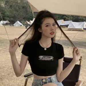 레터링 여자 크롭 반팔 티셔츠 크롭코디 여름크롭티