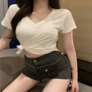 여성 3컬러 슬림핏 여름 브이넥 포켓 반팔티셔츠