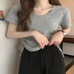 여성 5컬러 여리여리핏 여름 옆셔링 크롭 반팔티셔츠