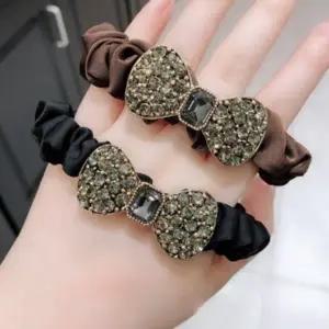 큐빅 리본 머리끈 스크런치 곱창 헤어밴드 2개