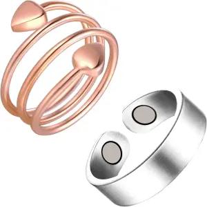 여성용 페라코 2PCS 구리 반지 자석이 있는 99.99 순수 자기 엄지 림프 보석 선물