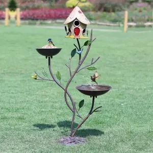 MNRYLKB 39인치 주철 받침대 새 목욕 야외용 금속 새집 모이통 3-in-1 정원 마당 잔디 장식 포함