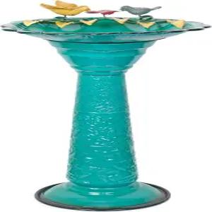 알파인 코퍼레이션 ORS112GN 빈티지 메탈 받침대 조류 목욕 스탠드 얕은 그릇 28인치 높이 녹색