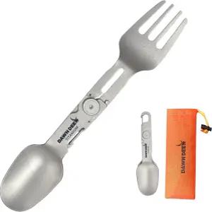던디어 티타늄 회전식 스포크 - 캠핑 하이킹 배낭여행을 위한 2-in-1 접이식 숟가락과 포크 컴팩트한