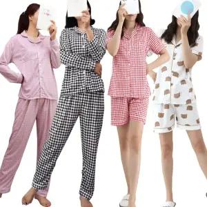 카라 반팔 긴팔 잠옷 세트 여성 파자마 여자 홈웨어 상하 실내복 이지웨어 2종