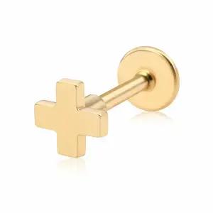 [비앤비골드] 14K 미니 플랫 십자가 트라거스 라블렛 피어싱 한쪽 MNE37682
