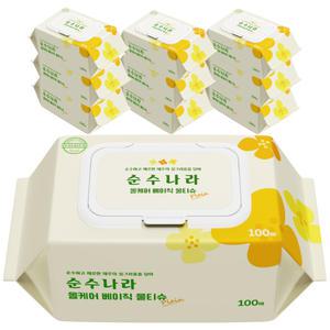 순수나라 올케어 베이직 물티슈 100매 10팩 제주도 식물원료 캡형 물티슈