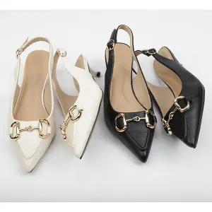 포크슈즈 가죽 스틸레토 D체인 여성여자 구두 펌프스 힐 슬링백 4cm bck3001