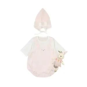 [압소바](광주신세계)(24년 S/S 출산.백일선물) 치곰 모달 7부 바디슈트(모자)+제니딸랑이